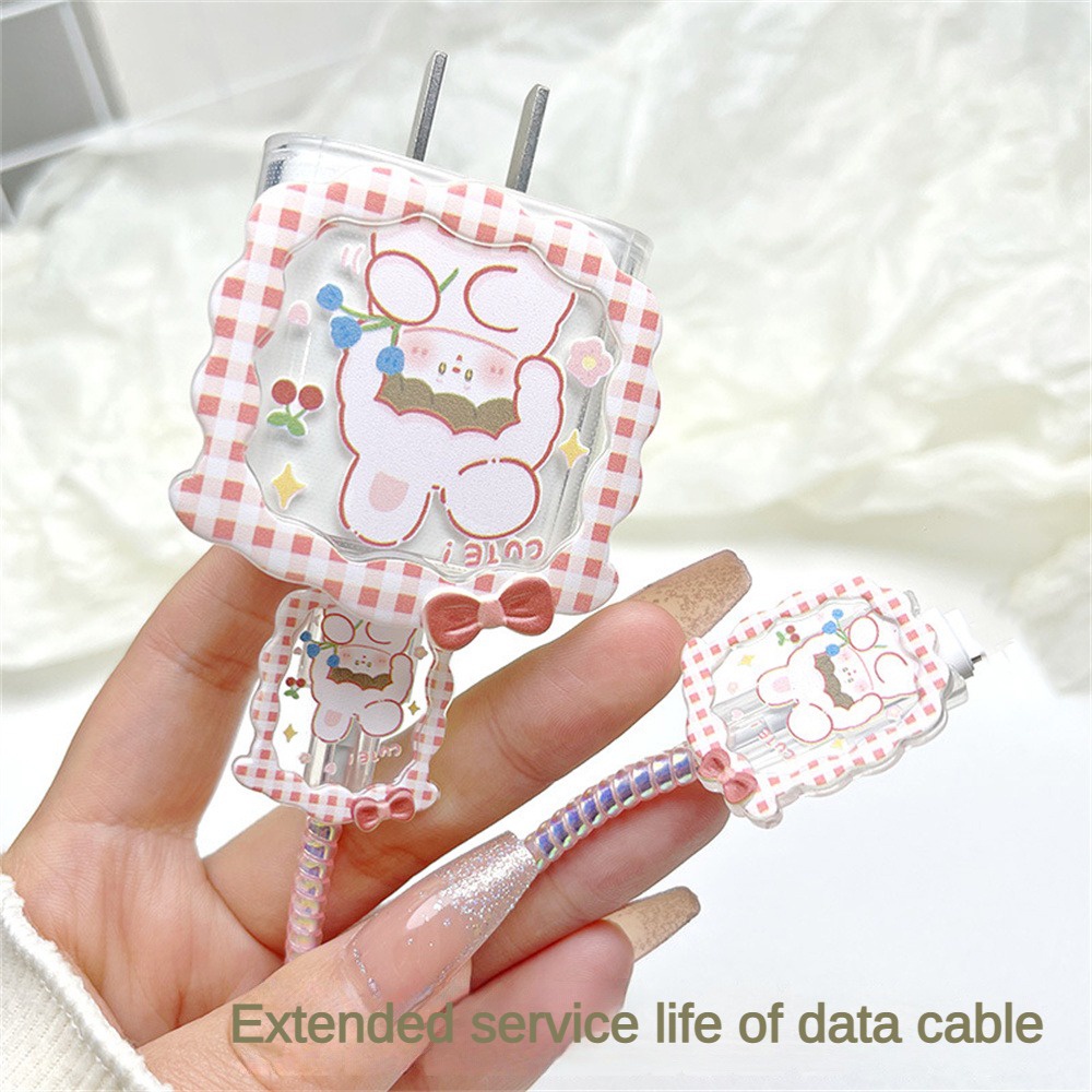 Bộ Phụ Kiện Bảo Vệ Đầu Cáp Sạc Iphone 18W / 20W Trong Suốt Hình Gấu / Thỏ Dễ Thương