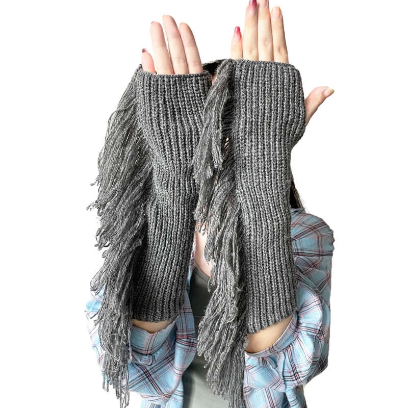 Găng Tay Dệt Kim Hở Ngón Co Giãn Giữ Ấm Mùa Đông Cho Thanh Thiếu Niên