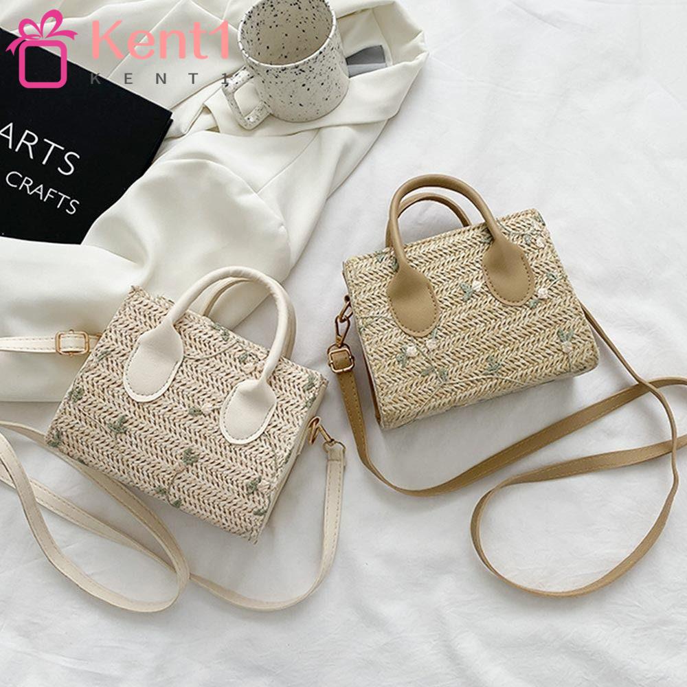 KENT1 Túi Cói Đeo Chéo Màu Trơn Thời Trang Mùa Hè