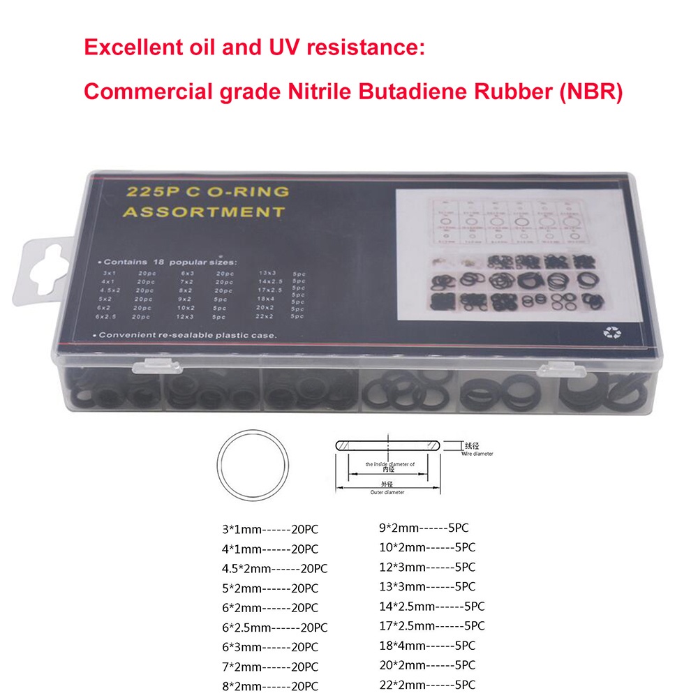 Set 225 Vòng Đệm🔥 Cao Su 6mm-30mm CS 1.5mm 1.9mm 2.4mm 3.1mm 150-200 - 225 Cái