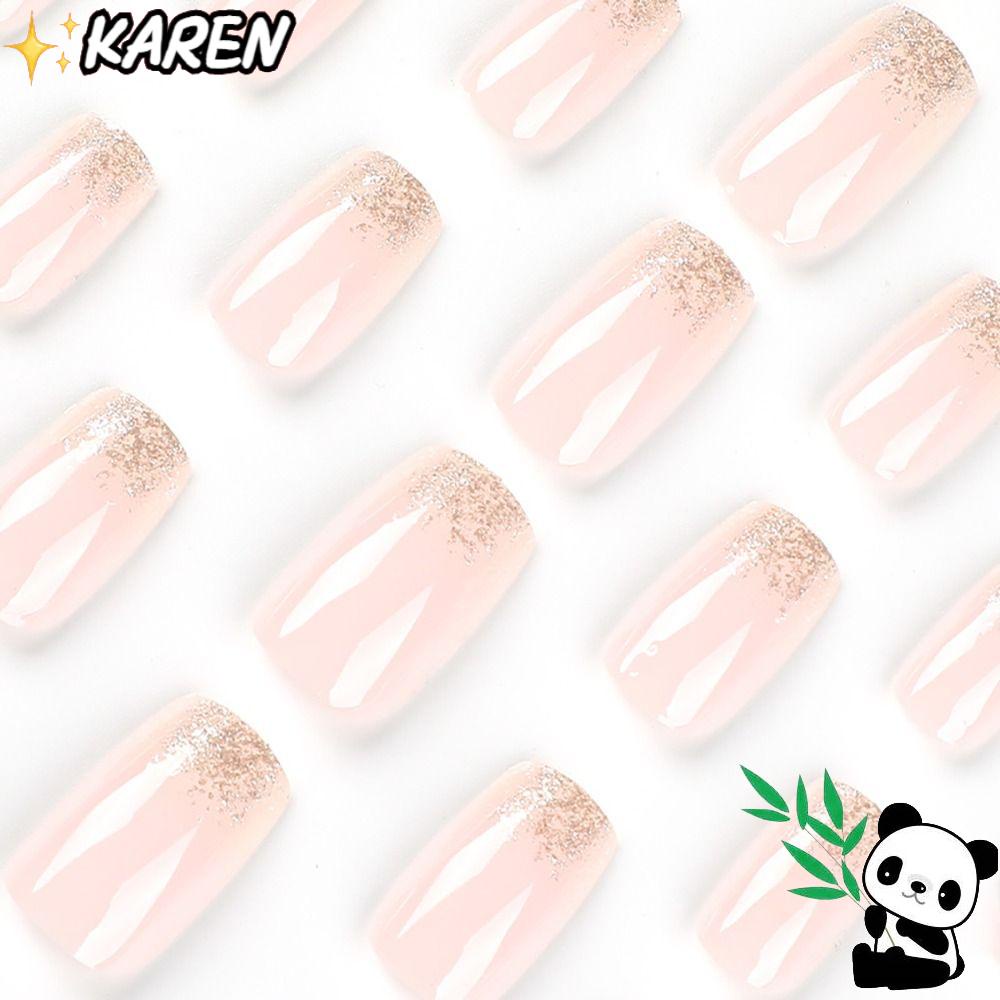 KAREN Bộ Móng Tay Giả DIY Dạng Nhấn Che Phủ Toàn Diện Màu Hồng Nude Có Thể Tháo Rời