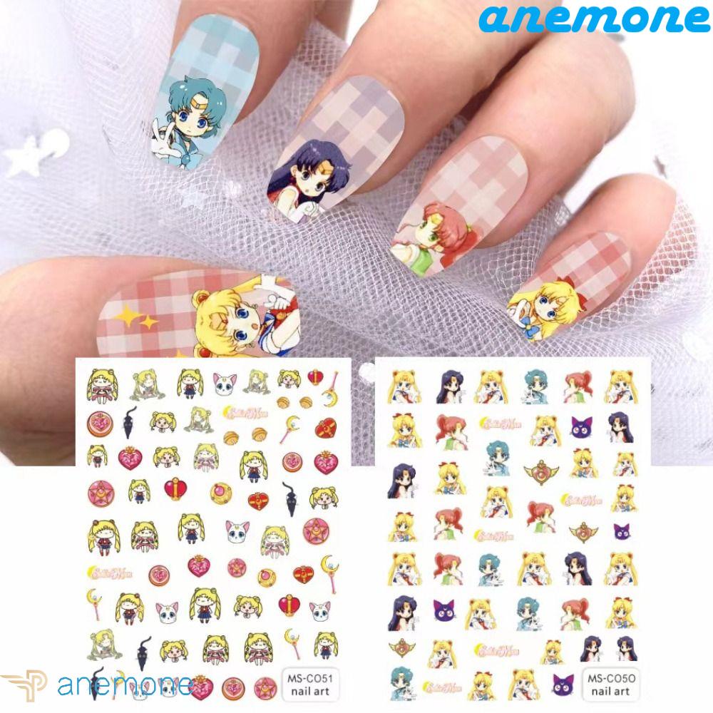 ANEMONE Miếng Dán Trang Trí Móng Tay Họa Tiết Hoạt Hình Thủy Thủ Mặt Trăng