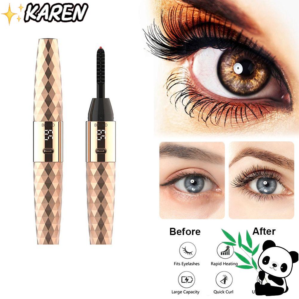 KAREN Dụng Cụ Uốn Cong Lông Mi Bằng Nhiệt Nhanh Chóng Với Màn Hình Kỹ Thuật Số Kèm Cọ Trang Điểm
