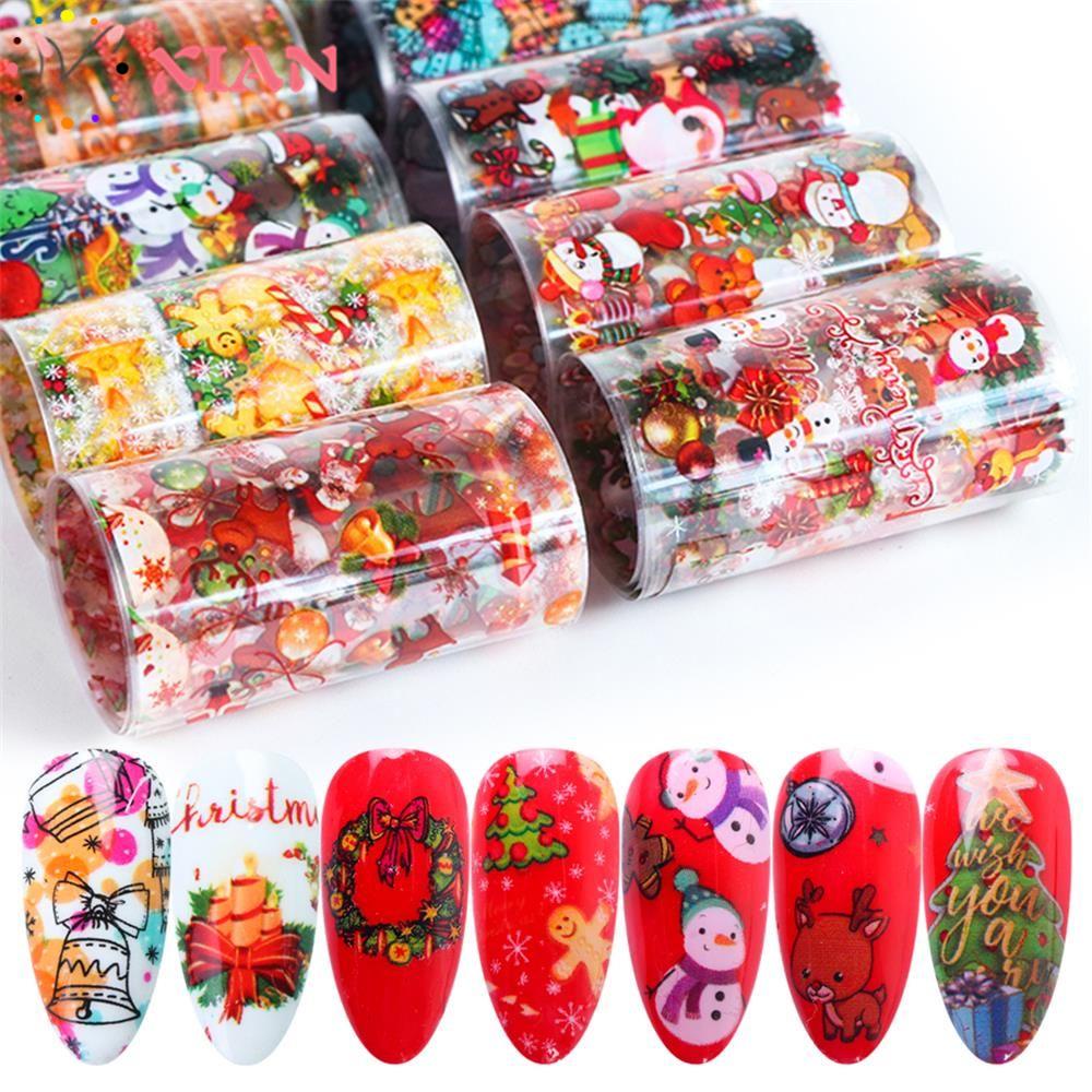 XIANTIN Set 10 Cuộn Giấy Foil 3D Họa Tiết Giáng Sinh Dùng Để Trang Trí Móng Nghệ Thuật DIY