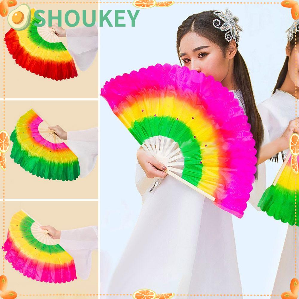 SHOUKEY Quạt Múa Bụng Bằng Lụa Dài 26cm Màu Sắc Gradient