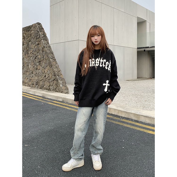 Áo Sweater Cổ Tròn In Hình Người Ngoài Hành Tinh Kiểu Retro Mỹ Thời Trang Thu Đông Cho Nam Và Nữ