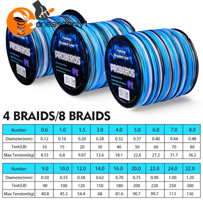 Cuộn Dây Câu Cá Bện 8 Sợi 300 / 500 / 1000 Mét 10-20 - 30-40 - 50-60 - 80-100lb Chất Lượng Cao