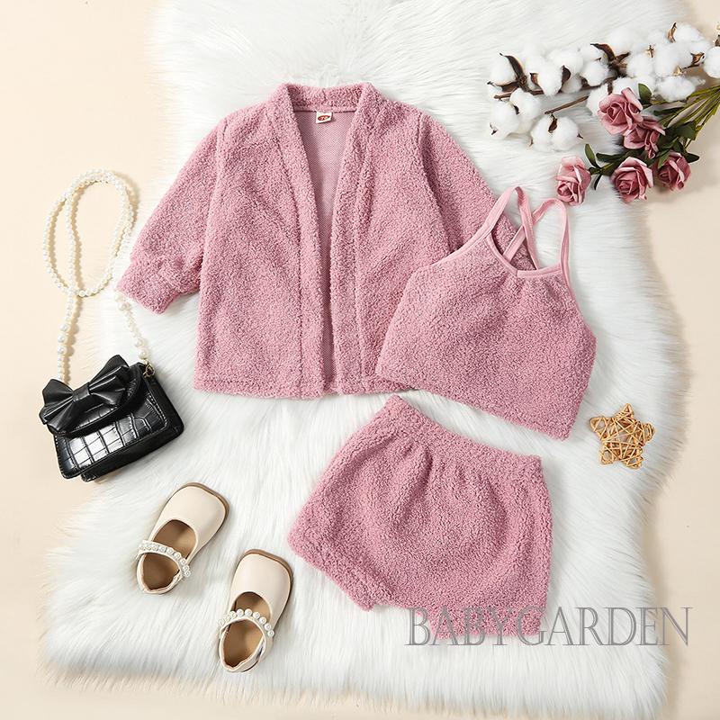 Set Đồ Gồm Áo Khoác Tay Dài Trước Và Áo Hai Dây Và Quần Ngắn Dành Cho Bé Gái 3-6 Tuổi