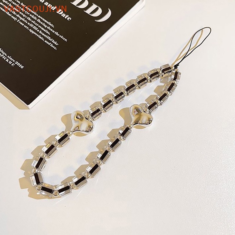 Dây Đeo Điện Thoại Acrylic Màu Vàng / Bạc Dạng Chuỗi Hạt Vuông / Trái Tim VASTJI