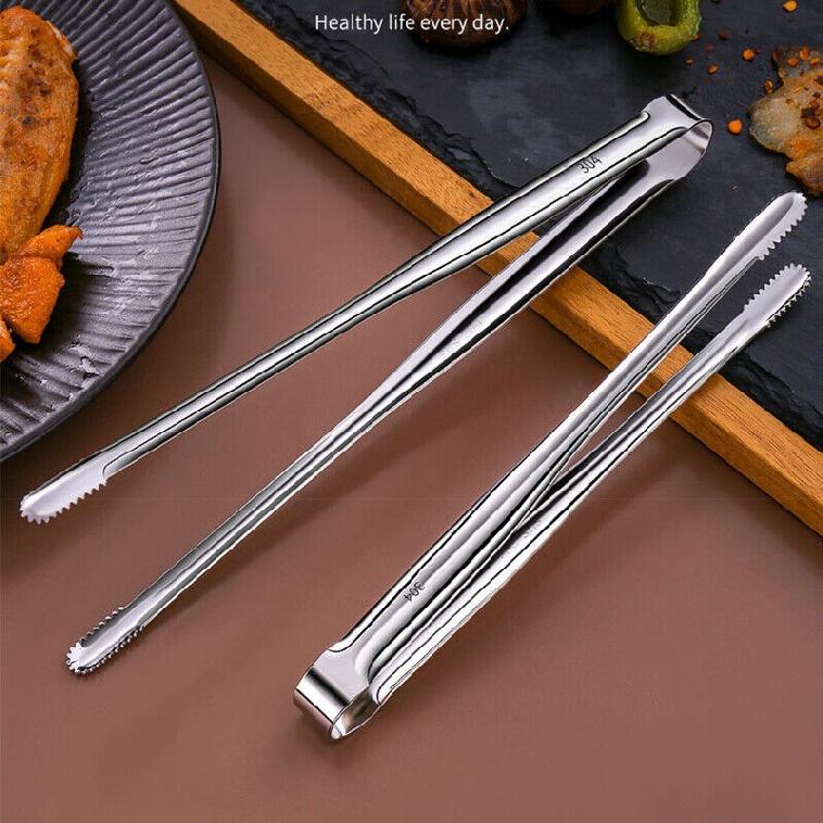 Stainless Steel BBQ Grill Kitchen Tongs Baking Bread Cooking Serving Tools