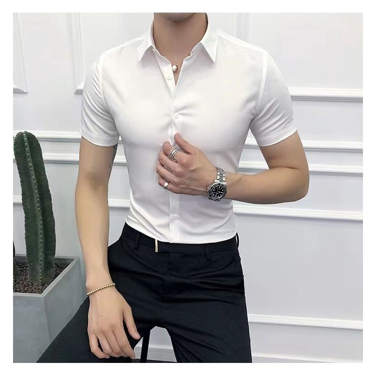 Áo Sơ Mi Tay Ngắn Cổ Vuông Màu Sắc Đơn Giản Cho Nam