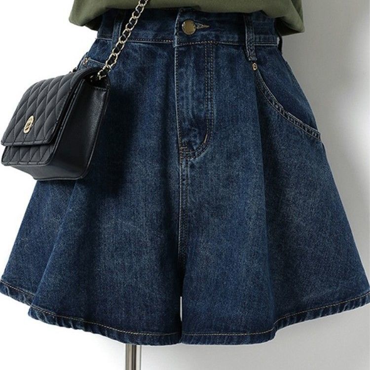 Quần Short Denim Chữ A Lưng Cao Ống Rộng Thời Trang Mùa Hè 2023 Mới