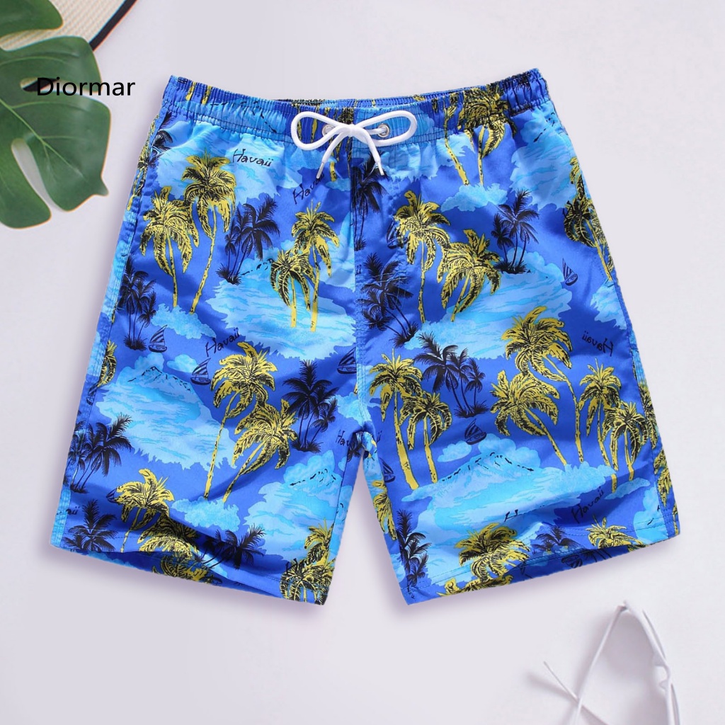 Dio Quần Đùi Dây Rút Co Giãn In Hình Cây Dừa Lướt Sóng Bãi Biển Dài Đến Đầu Gối Cho Nam