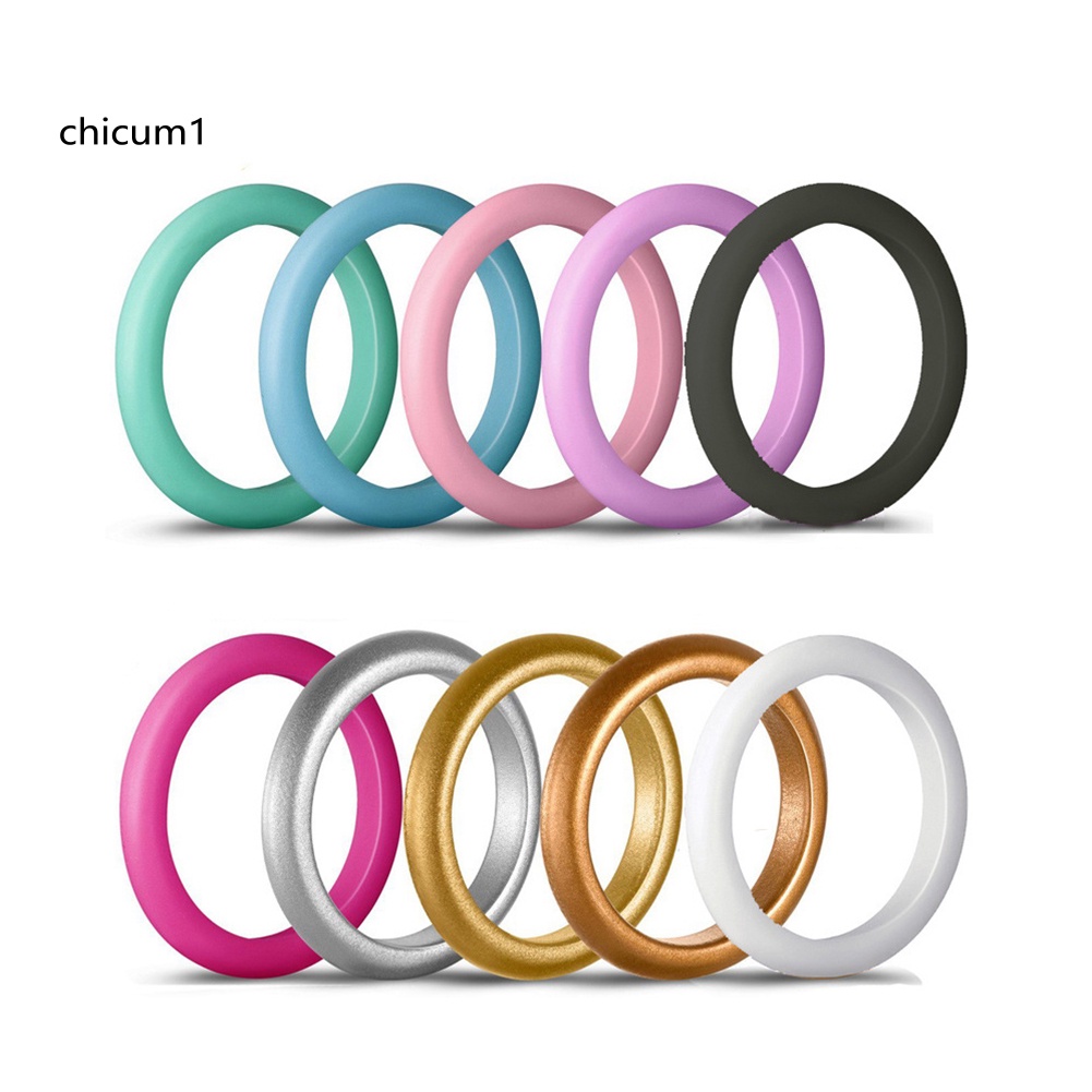 Set 10 Nhẫn Silicone Màu Trơn Thời Trang Cho Nữ