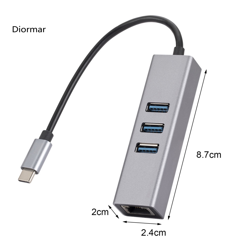 Bộ Chia Nhiều Cổng Mạng Dinio 4 Trong 1 Cổng USB 30 Type-C Sang RJ45 Thông Dụng Cho Máy Tính