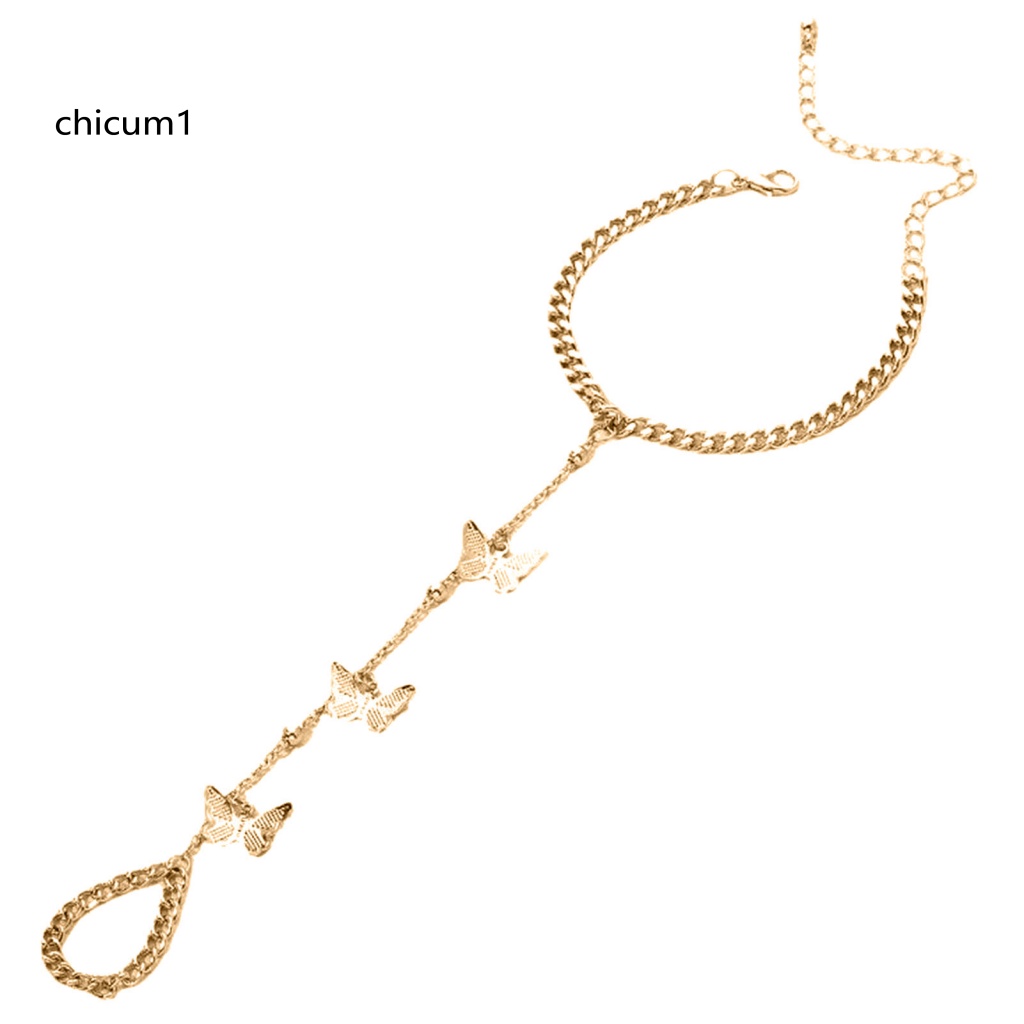 Vòng Đeo Tay Kèm Nhẫn Hình Bướm Có Thể Điều Chỉnh Độ Dài Phong Cách Hip hop Cho Nữ