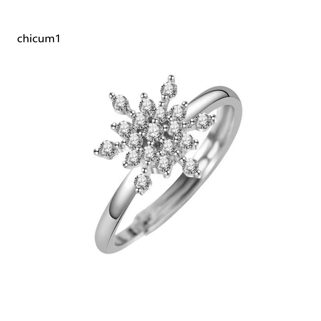 Nhẫn Hở Mạ Bạc Đính Đá Zircon Hình Bông Tuyết Lấp Lánh Thời Trang Cao Cấp