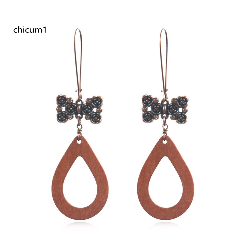 1 Cặp Bông Tai Gỗ Hình Giọt Nước Đính Hạt Phong Cách Bohemia