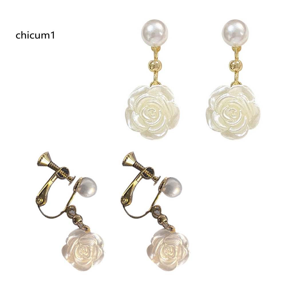 1 Cặp Bông Tai Hợp Kim Hình Hoa Trà Đính Ngọc Trai Giả Mini Thanh Lịch Dễ Phối Đồ Cho Nữ