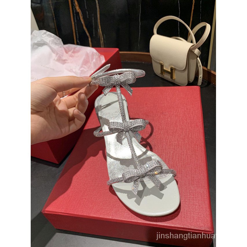 Rc Giày Sandal Cao Gót Đế Dày Quai Nơ Đính Đá Thời Trang Mùa Hè 2023