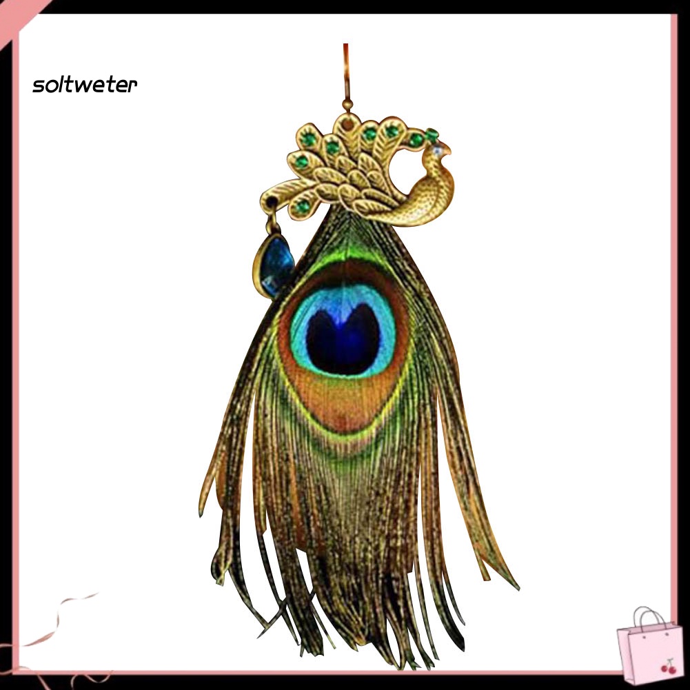 1 Khuyên Tai Móc Câu Hình Lông Công Kiểu Bohemian