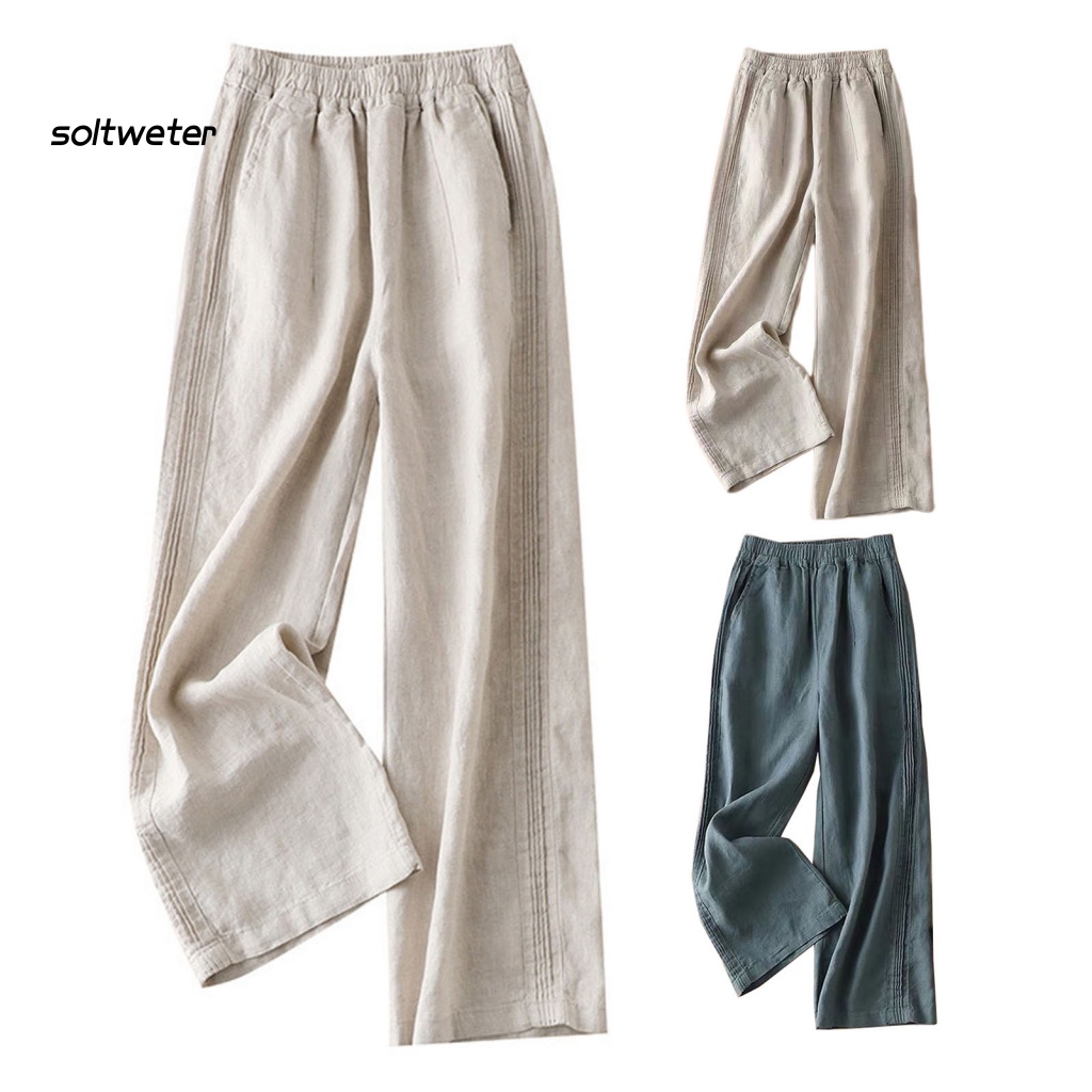 Quần Dài Ống Rộng Lưng Thun Màu Sắc Đơn Giản Thời Trang Mùa Hè Cho Nữ