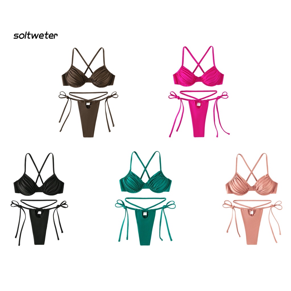 Bộ Bikini 2 Mảnh Hở Lưng Cổ Sâu Có Mút Đệm Quyến Rũ Dành Cho Nữ