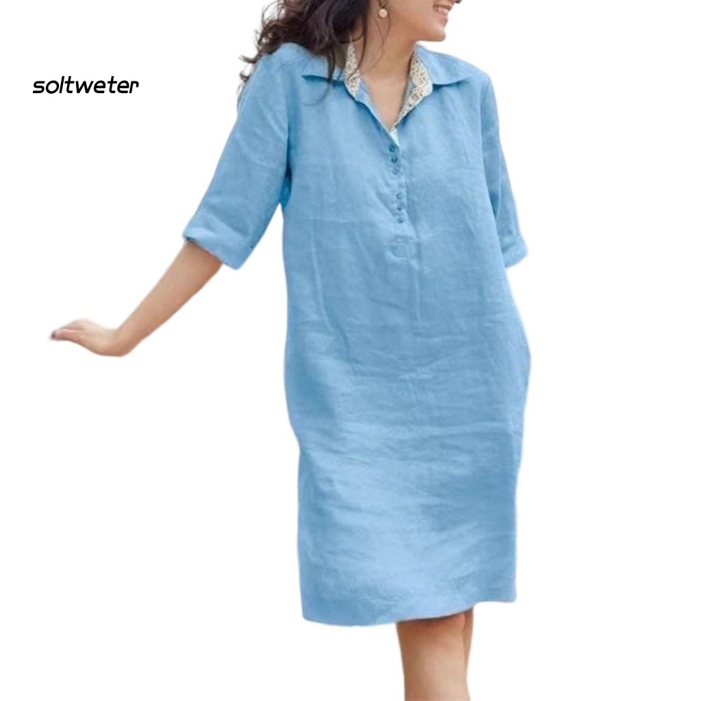 Đầm Cổ V Tay Lỡ Màu Sắc Thời Trang Mùa Hè Xinh Xắn Cho Nữ