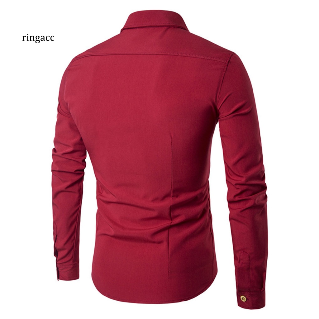 Áo Sơ Mi Nam Cổ Bẻ Hai Hàng Nút Cài Màu Trơn Dáng Ôm Thời Trang Công Sở