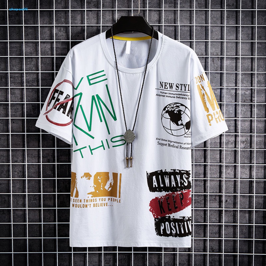 Áo Thun Tay Ngắn Cổ Tròn Thoáng Khí In Chữ Phong Cách Hip Hop Thời Trang Mùa Hè Cho Nam