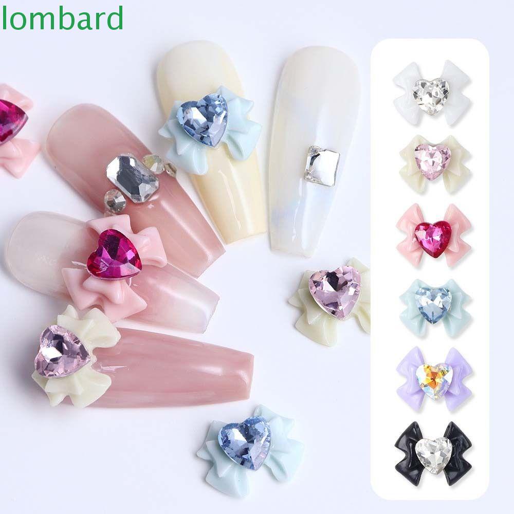 LOMBARD Set 12 Phụ Kiện Trang Trí Móng Tay Nghệ Thuật Hình Nơ Nơ Trái Tim Nhiều Màu Sắc Dành Cho Salon