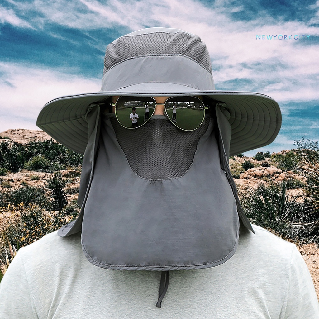 Mũ Câu Cá Có Vành Che Mặt Vành Che Cổ Chống Tia UV Có Thể Tháo Rời Kèm Dây Đeo Tùy Chỉnh Tiện Dụng