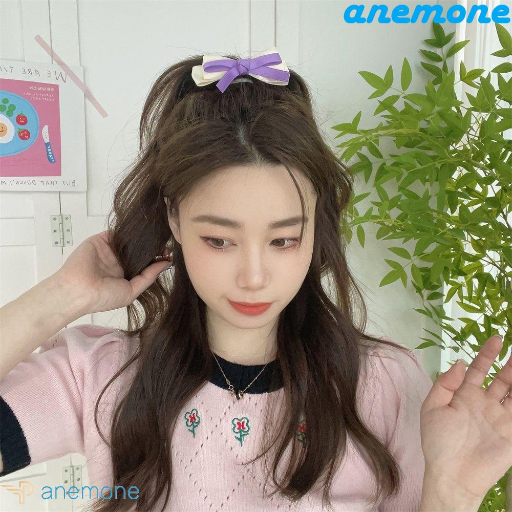 ANEMONE Kẹp Tóc Nơ Bằng Vải Hai Lớp Màu Sắc Kẹo Ngọt Thanh Lịch Dành Cho Tiệc Tùng