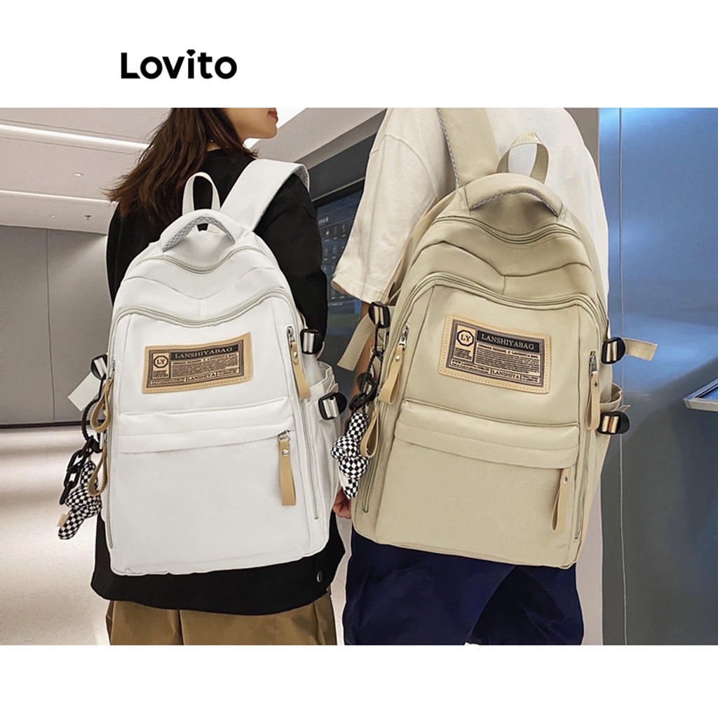 Lovito Túi có khóa kéo đơn giản dung lượng cao dành cho nữ L57AD192 (Kaki/Trắng/Đen)