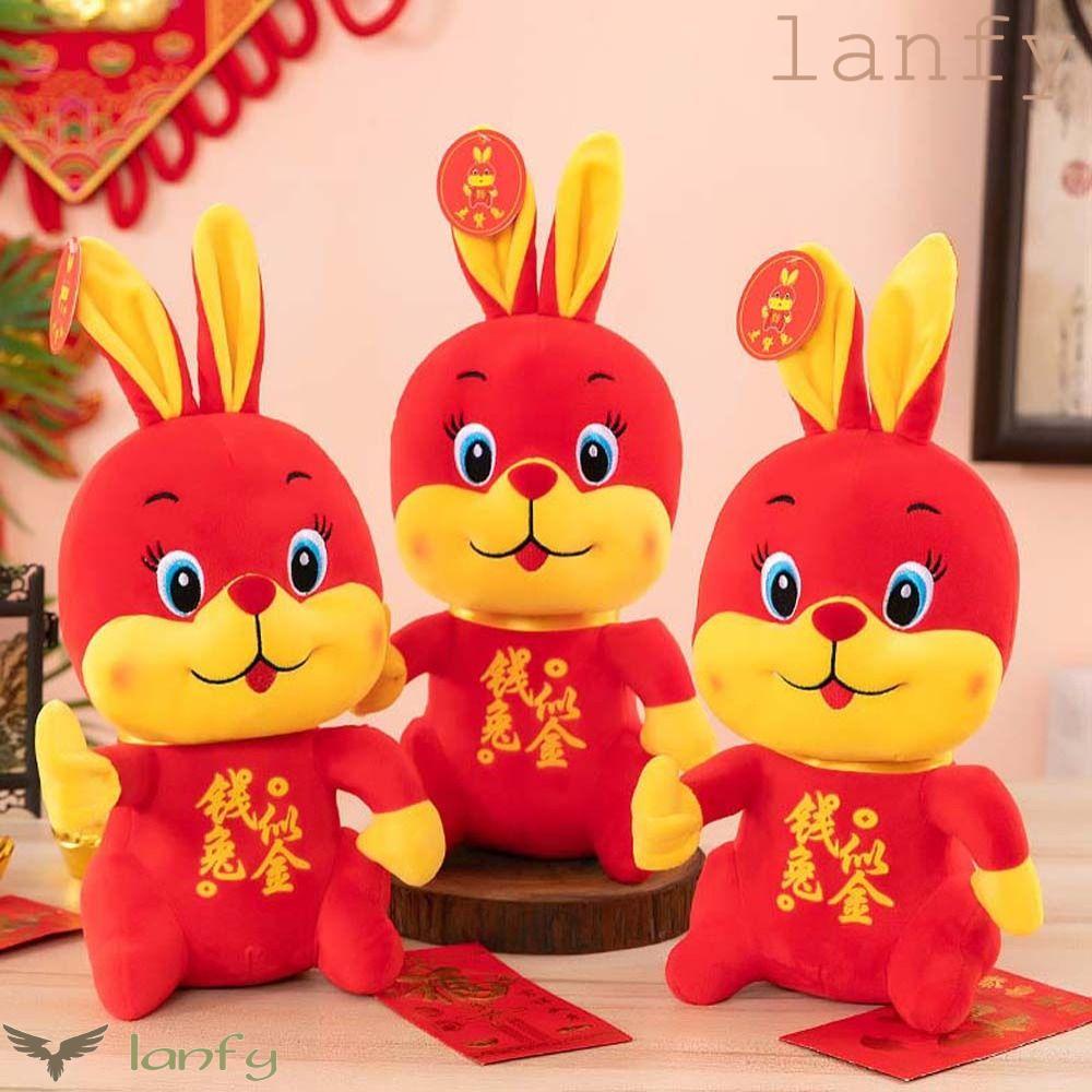 LANFY Thỏ Nhồi Bông Cotton Mềm Mại Phong Cách Trung Hoa Trang Trí Năm Mới