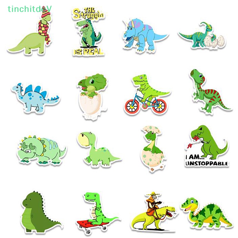 [TinchitdeV] 50 Miếng Dán Hình Khủng Long Hoạt Hình Dễ Thương Trang Trí Laptop Điện Thoại Ván Trượt Xe Hơi [Mới]