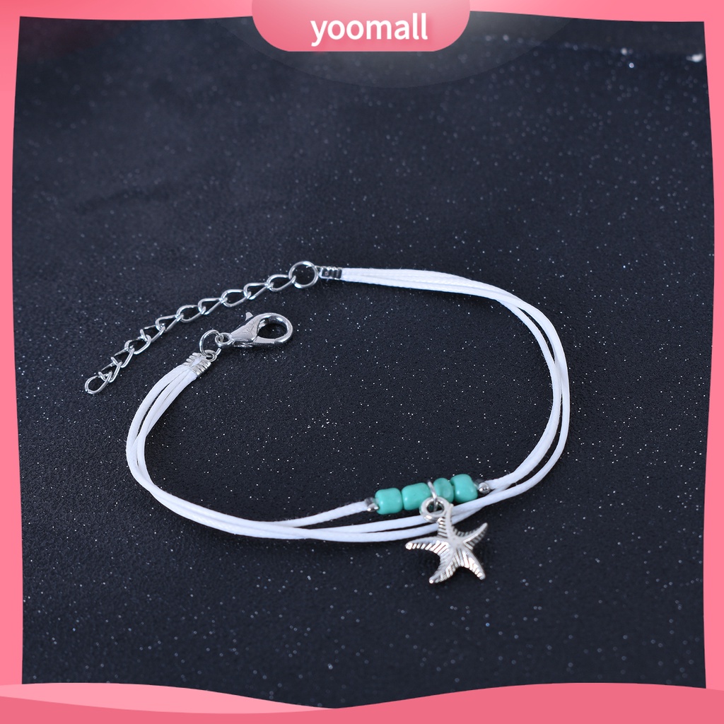 Lắc Chân Nhiều Lớp Đính Hạt Và Ngôi Sao Biển Phong Cách Boho Thời Trang Cho Nữ