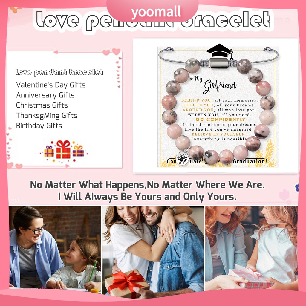 Vòng Tay Chuỗi Hạt Đá Tròn 8MM Màu Hồng Tự Nhiên Tùy Chỉnh Thời Trang Cho Nữ