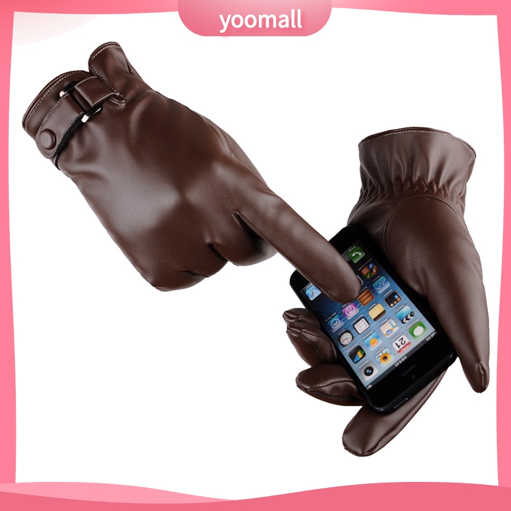 [YM] Găng Tay Giả Da Màu Trơn Dùng Được Màn Hình Cảm Ứng Dành Cho Nam Vào Mùa Đông