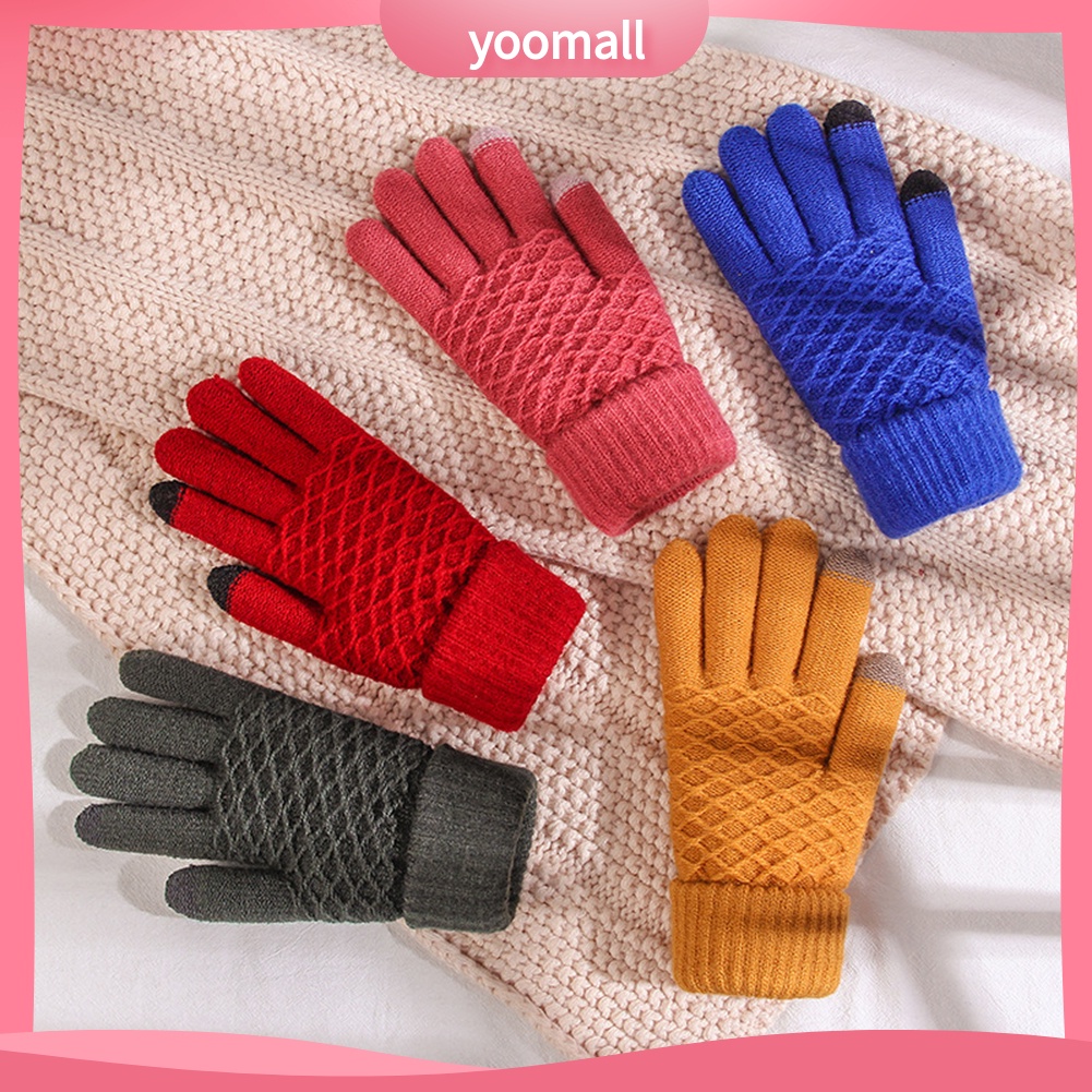 Găng Tay Dệt Kim Dày Dặn Giữ Ấm Mùa Đông Có Thể Chạm Màn Hình Cảm Ứng Dành Cho Nữ