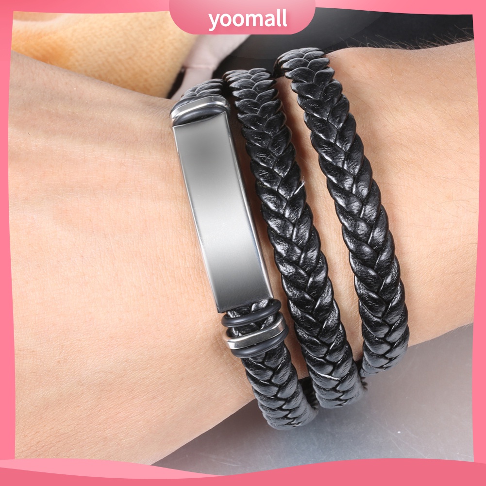 Vòng Tay Giả Da Nhiều Lớp Bện Dây Dài Thời Trang Cho Nam
