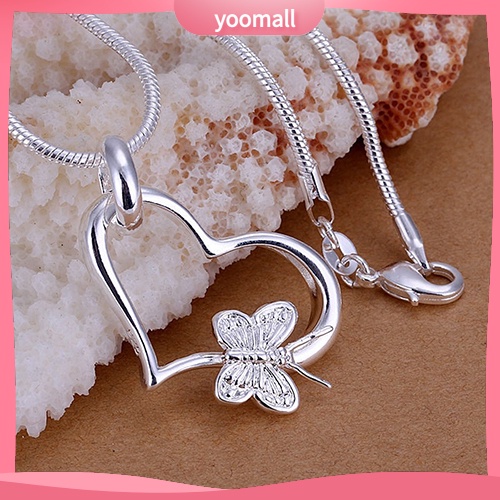 Vòng cổ Mạ Bạc 925 Mặt Hình Trái Tim / Bướm Thời Trang Cho Nữ