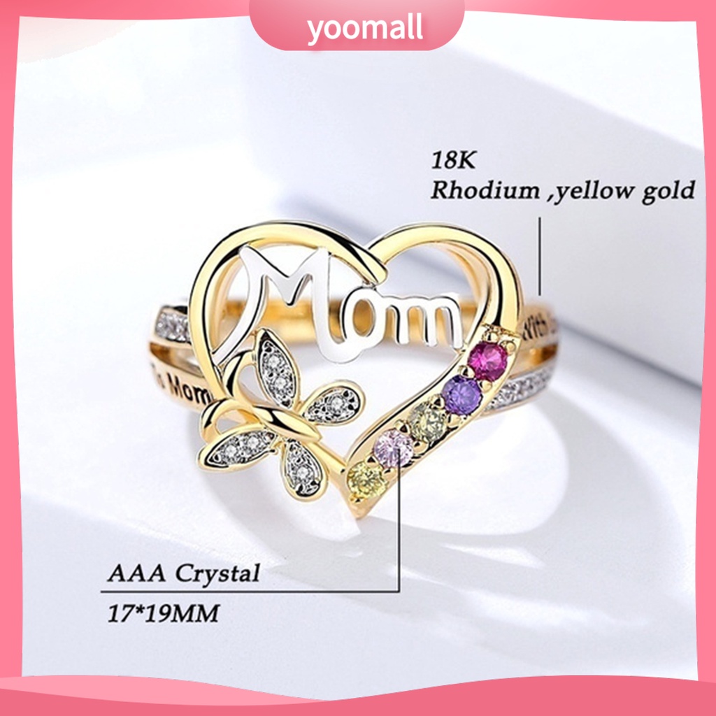 Nhẫn Kim Loại Hình Trái Tim Đính Đá Cho Ngày Của Mẹ