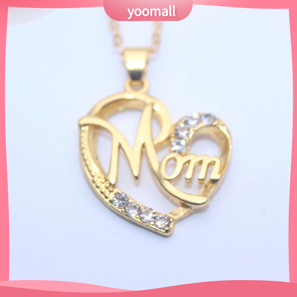 Vòng cổ Mặt Trái Tim Đính Đá Chữ Mom Thời Trang