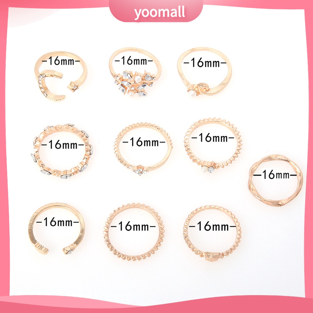 Bộ 10 Nhẫn Thời Trang Hình Học / Lá / Mặt Trăng / Trái Tim Không Phai Màu Trọng Lượng Nhẹ Cho Nữ