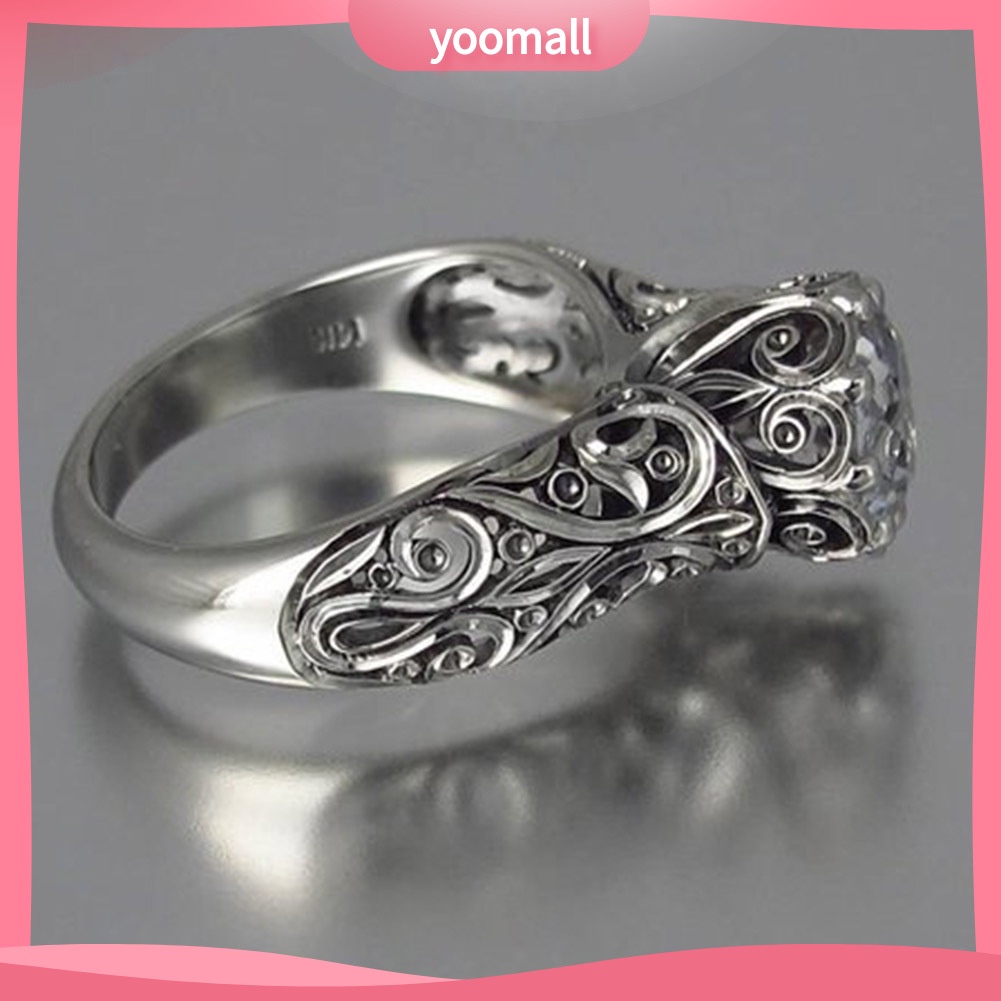 Nhẫn Đính Hôn Mặt Số 8 Khắc Họa Tiết Hoa Đính Đá Cổ Điển Dành Cho Nữ