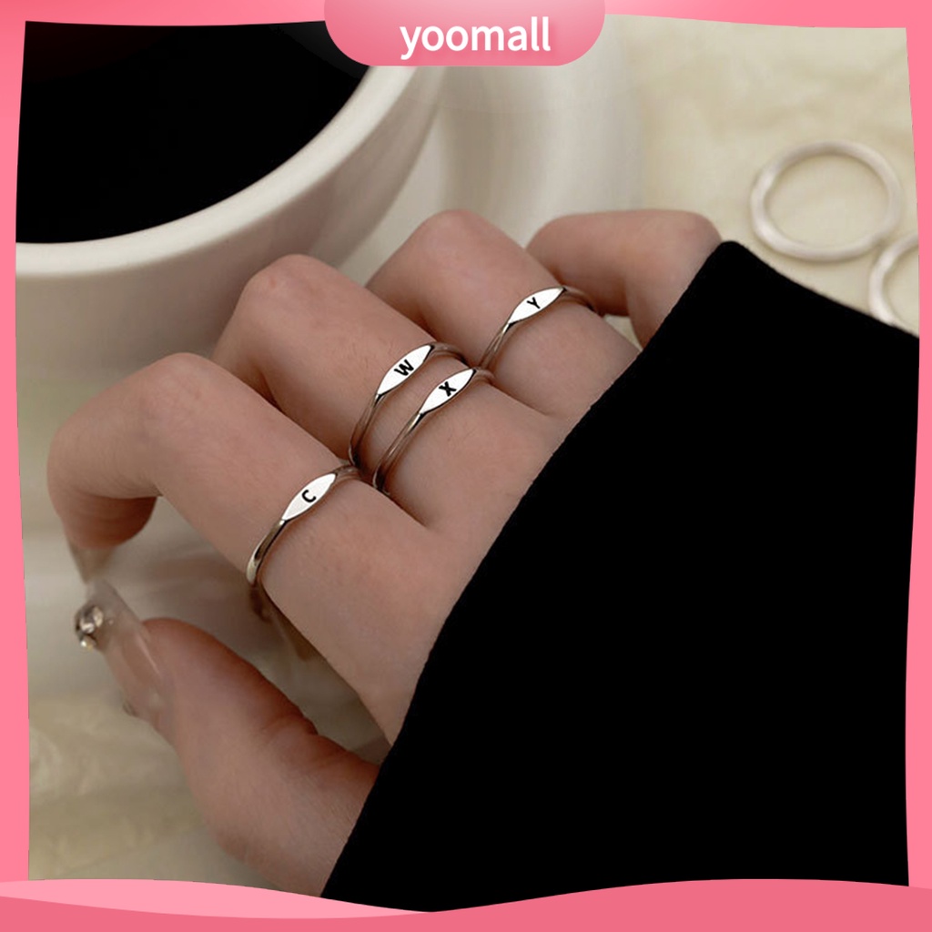 [YM] Nhẫn In Chữ Cái A-Z Sáng Bóng Đơn Giản Có Thể Điều Chỉnh Trang Sức Hàng Ngày Cho Nữ