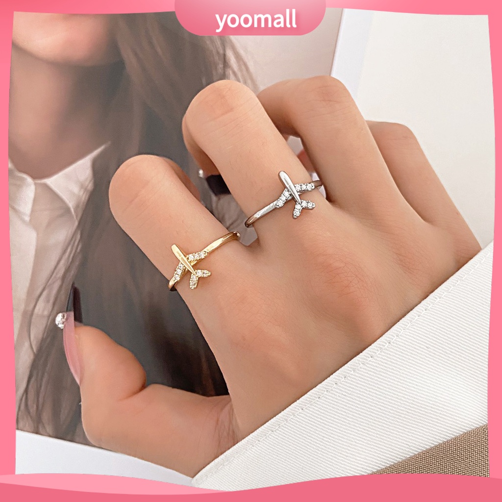 Nhẫn Hở Hình Máy Bay Bằng Kim Loại Lấp Lánh Có Thể Điều Chỉnh