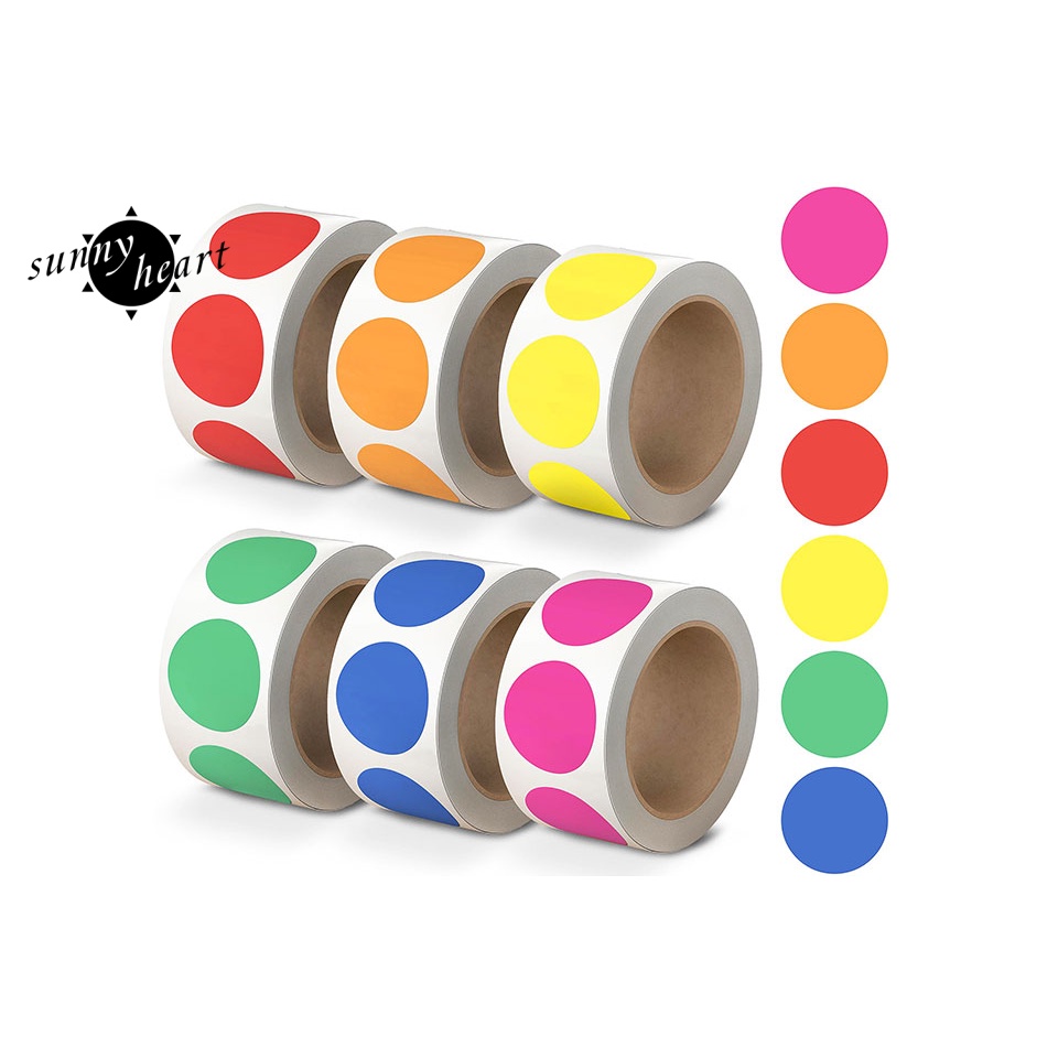 Sunnyheart 6 Cuộn 6 Cuộn Nhãn Dán Hình Tròn Nhỏ Nhiều Màu Sắc Khác Nhau Mỗi Cuộn Là 500 Chấm Dán Tổng Cộng 3000 Miếng Dán Để Gặp Cần Chấm Tròn Đầy Màu Sắc Sặc Sỡ