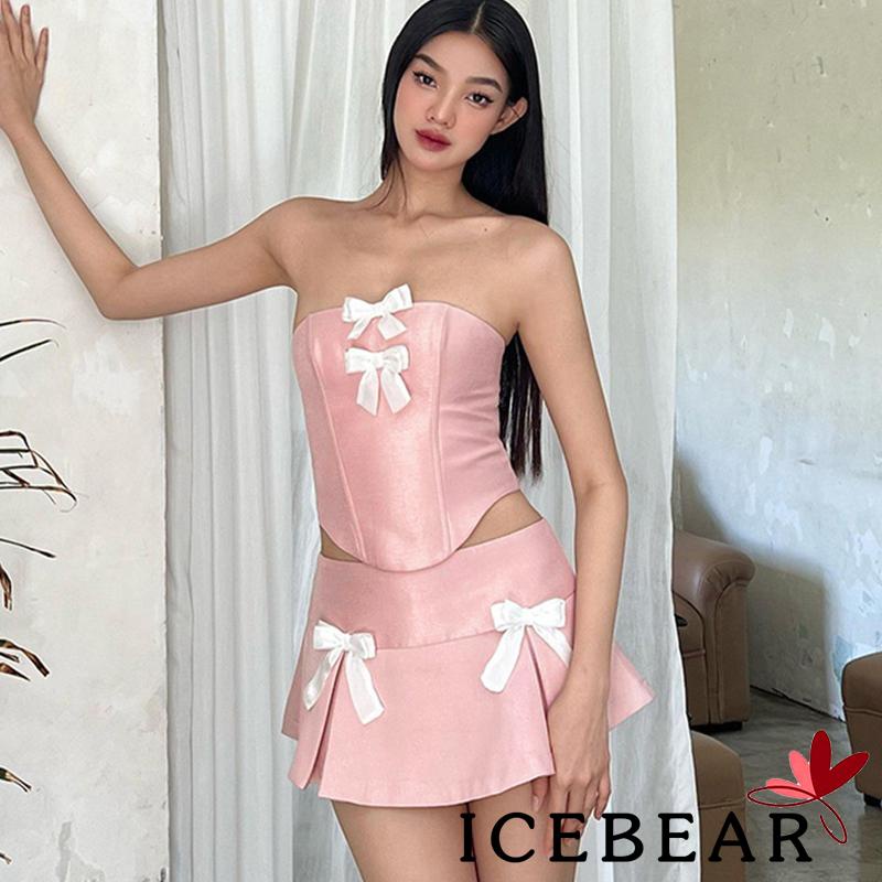 Bộ Áo Ống Hở Lưng + Chân Váy Chữ A Xếp Ly Thời Trang Mùa Hè Cho Nữ